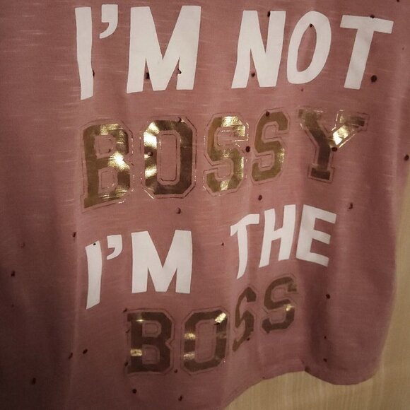 Key & Lime Juniors Pink Distressed Bossy Cropped Shirt Small - Picture 3 of 5